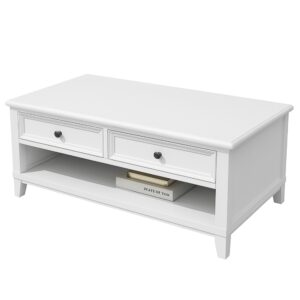 Hampton Ash Wood Coffee Table in White Finish JS804