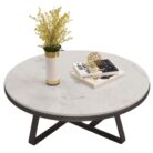 1m Natural Marble Coffee Table with Stainless Steel Legs M08