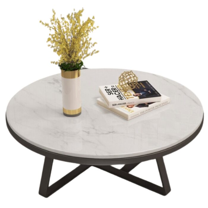 1m Natural Marble Coffee Table with Stainless Steel Legs M08