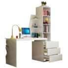 Gloss White Computer Study Desk with Bookshelf W2309
