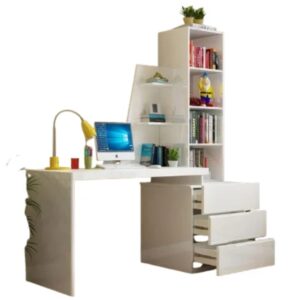 Gloss White Computer Study Desk with Bookshelf W2309