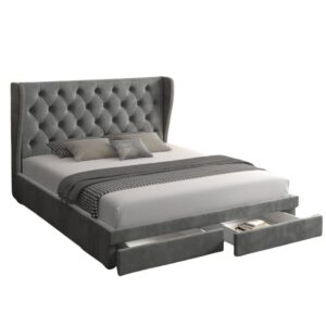 Wing Velvet Bed Frame with Storage Drawers ST0803 in Grey