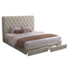Wooden Bed Frame with Storage Drawers ST0806 in Beige
