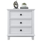 Hampton Ash Wood Bedside Table in White JS803