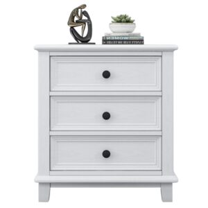 Hampton Ash Wood Bedside Table in White JS803