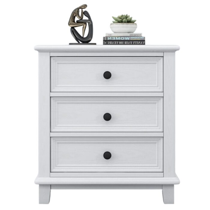 Hampton Ash Wood Bedside Table in White JS803