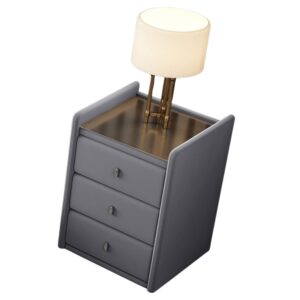 Velvet Bedside with Tempered Glass on the Top in Grey Colour A66G