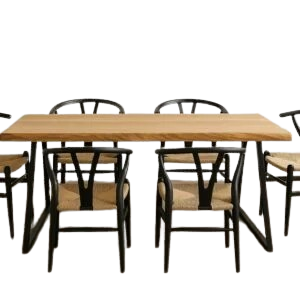 Ash Wood Live-Edge Dining Table Set with Chairs (6-Seater)