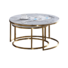 Natural Marble Coffee Table Top with Round Golden Legs (Set of 2)